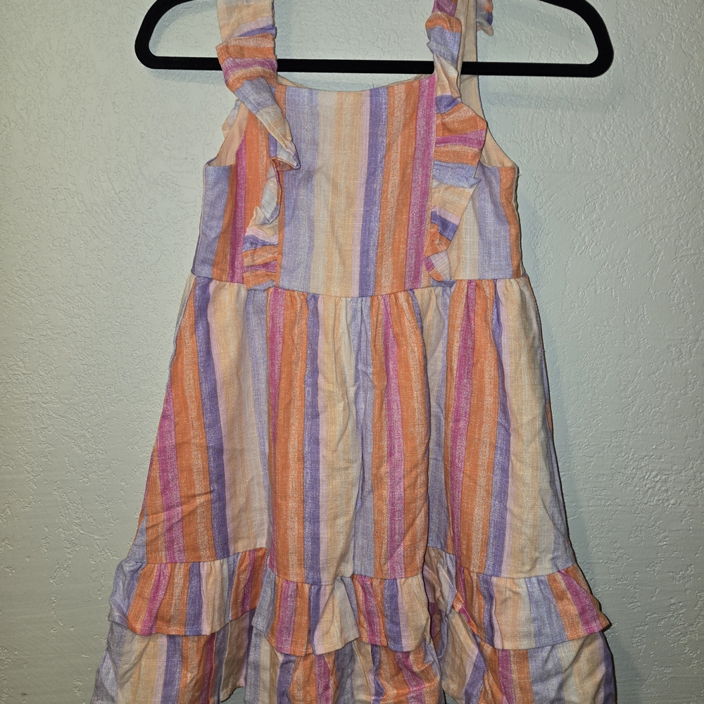 btween Multicolor Striped Kids Dress With Ruffles.